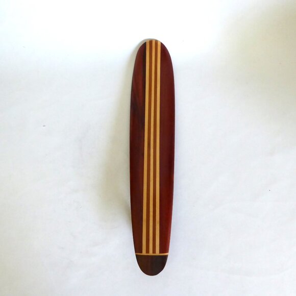 VINTAGE KOA WOOD VERTICAL STRIPE 12” MINIATURE LONGBOARD SURFBOARD DISPLAY STAND - Picture 10 of 14